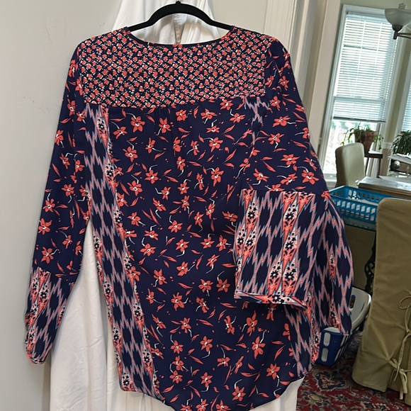 Diane Gilman Boho Loose Navy & Orange Top - Picture 2 of 3